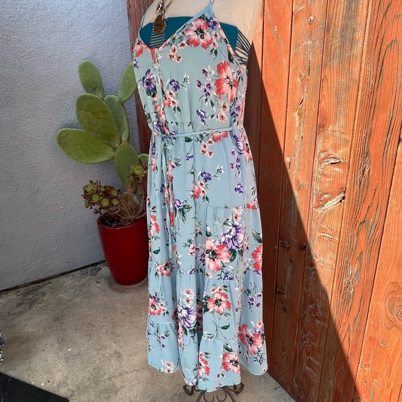 Floral Blue Midi Dress - Picture 1 of 9